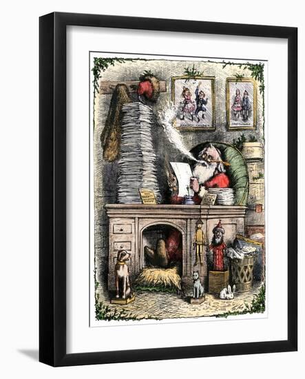 Santa Claus Opening a Stack of Letters, 1880s-null-Framed Giclee Print