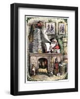 Santa Claus Opening a Stack of Letters, 1880s-null-Framed Premium Giclee Print