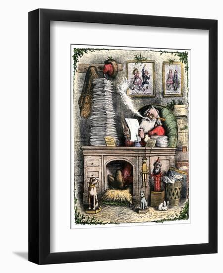 Santa Claus Opening a Stack of Letters, 1880s-null-Framed Premium Giclee Print