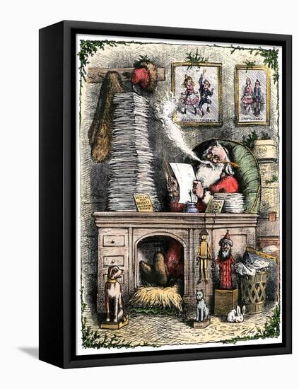 Santa Claus Opening a Stack of Letters, 1880s-null-Framed Stretched Canvas