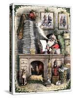 Santa Claus Opening a Stack of Letters, 1880s-null-Stretched Canvas