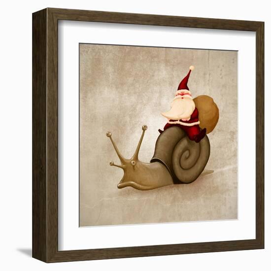 Santa Claus Rides A Snail-jordygraph-Framed Art Print