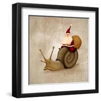 Santa Claus Rides A Snail-jordygraph-Framed Art Print