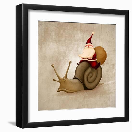 Santa Claus Rides A Snail-jordygraph-Framed Art Print