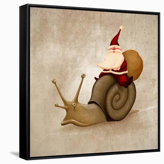 Santa Claus Rides A Snail-jordygraph-Framed Stretched Canvas