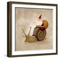 Santa Claus Rides A Snail-jordygraph-Framed Art Print