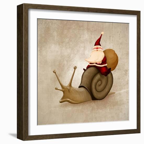 Santa Claus Rides A Snail-jordygraph-Framed Art Print