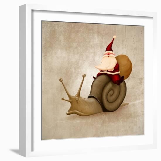 Santa Claus Rides A Snail-jordygraph-Framed Art Print