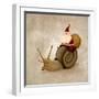 Santa Claus Rides A Snail-jordygraph-Framed Art Print