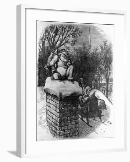 Santa Claus Waiting on the Roof-null-Framed Giclee Print