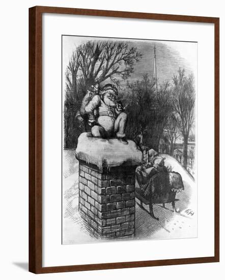 Santa Claus Waiting on the Roof-null-Framed Giclee Print