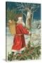 Santa Claus Walking with Pannier-null-Stretched Canvas