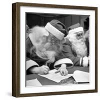 Santa Clauses Take a Written Examination For Diploma After Listening to Lectures-Martha Holmes-Framed Photographic Print