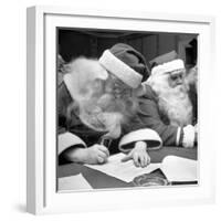 Santa Clauses Take a Written Examination For Diploma After Listening to Lectures-Martha Holmes-Framed Photographic Print