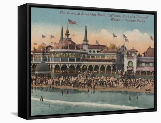 Santa Cruz, CA - Casino and Santa Cruz Beach-Lantern Press-Framed Stretched Canvas