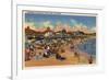 Santa Cruz, CA - Sunbathers & Swimmers on Boardwalk & Beach-Lantern Press-Framed Premium Giclee Print