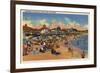 Santa Cruz, CA - Sunbathers & Swimmers on Boardwalk & Beach-Lantern Press-Framed Premium Giclee Print