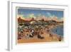 Santa Cruz, CA - Sunbathers & Swimmers on Boardwalk & Beach-Lantern Press-Framed Art Print