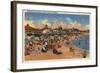 Santa Cruz, CA - Sunbathers & Swimmers on Boardwalk & Beach-Lantern Press-Framed Art Print