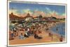 Santa Cruz, CA - Sunbathers & Swimmers on Boardwalk & Beach-Lantern Press-Mounted Art Print