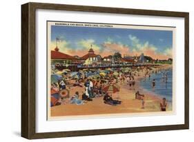 Santa Cruz, CA - Sunbathers & Swimmers on Boardwalk & Beach-Lantern Press-Framed Art Print