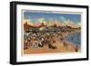 Santa Cruz, CA - Sunbathers & Swimmers on Boardwalk & Beach-Lantern Press-Framed Art Print