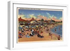 Santa Cruz, CA - Sunbathers & Swimmers on Boardwalk & Beach-Lantern Press-Framed Art Print