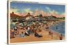 Santa Cruz, CA - Sunbathers & Swimmers on Boardwalk & Beach-Lantern Press-Stretched Canvas