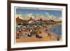 Santa Cruz, CA - Sunbathers & Swimmers on Boardwalk & Beach-Lantern Press-Framed Art Print