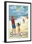 Santa Cruz, California - Beach and Kite Flyers-Lantern Press-Framed Art Print