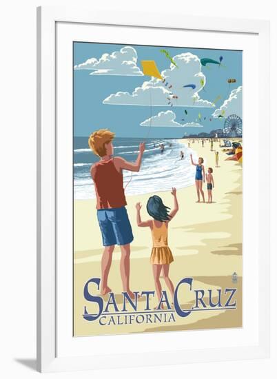 Santa Cruz, California - Beach and Kite Flyers-Lantern Press-Framed Art Print