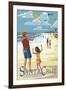 Santa Cruz, California - Beach and Kite Flyers-Lantern Press-Framed Art Print