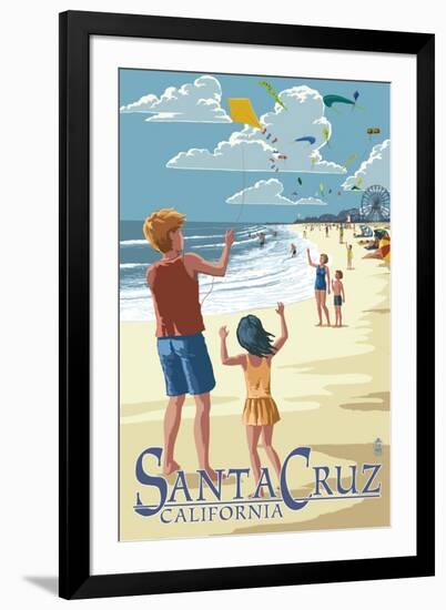 Santa Cruz, California - Beach and Kite Flyers-Lantern Press-Framed Art Print