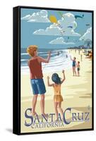 Santa Cruz, California - Beach and Kite Flyers-Lantern Press-Framed Stretched Canvas