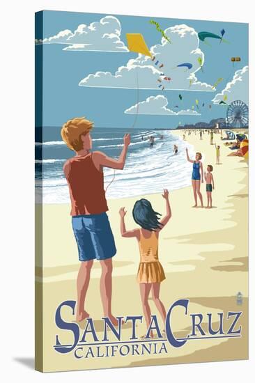 Santa Cruz, California - Beach and Kite Flyers-Lantern Press-Stretched Canvas