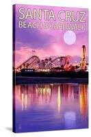 Santa Cruz, California - Beach Boardwalk and Moon at Twilight-Lantern Press-Stretched Canvas