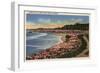 Santa Cruz, California - Cliff Drive View of Ocean, Beach, & Flowers-Lantern Press-Framed Art Print