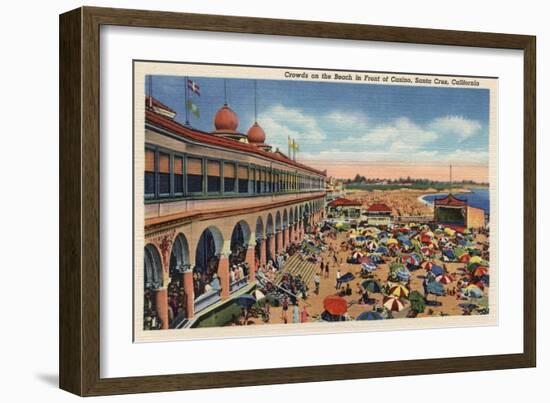 Santa Cruz, California - Crowds on the Beach in Front of Casino-Lantern Press-Framed Art Print