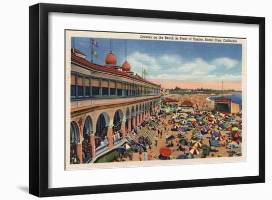 Santa Cruz, California - Crowds on the Beach in Front of Casino-Lantern Press-Framed Art Print