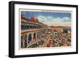 Santa Cruz, California - Crowds on the Beach in Front of Casino-Lantern Press-Framed Art Print