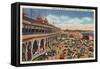 Santa Cruz, California - Crowds on the Beach in Front of Casino-Lantern Press-Framed Stretched Canvas