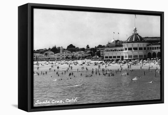 Santa Cruz, California - Crowds on the Beach Photograph-Lantern Press-Framed Stretched Canvas