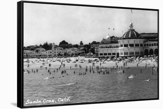 Santa Cruz, California - Crowds on the Beach Photograph-Lantern Press-Framed Stretched Canvas