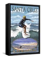 Santa Cruz, California - Day Surfer-Lantern Press-Framed Stretched Canvas