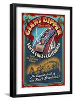 Santa Cruz, California - Giant Dipper Roller Coaster Vintage Sign-Lantern Press-Framed Art Print