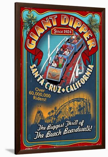 Santa Cruz, California - Giant Dipper Roller Coaster Vintage Sign-Lantern Press-Framed Art Print