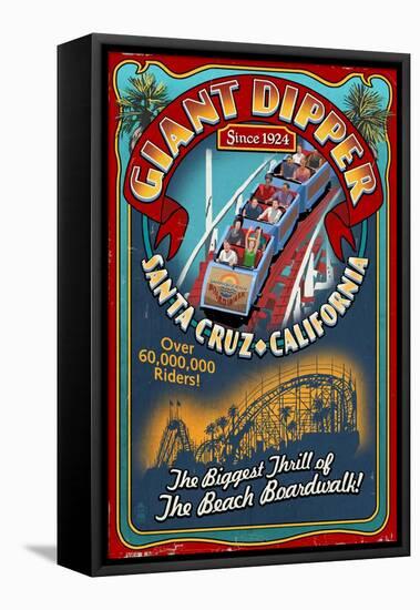 Santa Cruz, California - Giant Dipper Roller Coaster Vintage Sign-Lantern Press-Framed Stretched Canvas