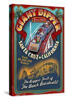 Santa Cruz, California - Giant Dipper Roller Coaster Vintage Sign-Lantern Press-Stretched Canvas