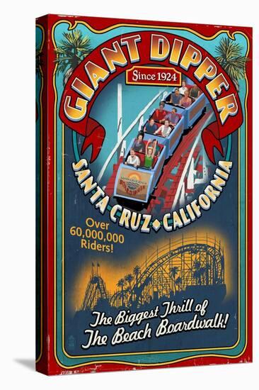 Santa Cruz, California - Giant Dipper Roller Coaster Vintage Sign-Lantern Press-Stretched Canvas