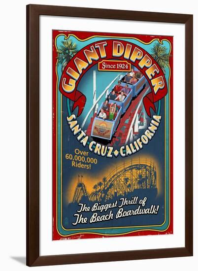 Santa Cruz, California - Giant Dipper Roller Coaster Vintage Sign-Lantern Press-Framed Art Print